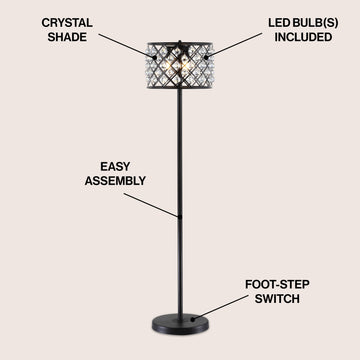 Elizabeth 60" Crystal/Metal LED Floor Lamp - JONATHAN Y